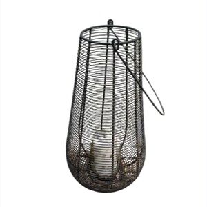 Tall black outdoor hurricane lantern with candle